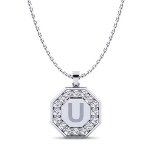 Pendentif lettre U avec cristaux ronds sertis de strass, collier classique unisexe, cadeau - Product Image 1