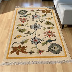 Tapis tissé à la main en laine à motifs abstraits, écologique, adapté aux animaux domestiques, moderne, à poils ras et fins, pour salon - Product Image 1