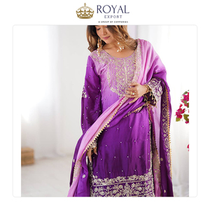 Collection de costumes Sharara en soie Chinnon de haute qualité avec broderie et travail de sequins pour les mariages et les fêtes - Product Image 4