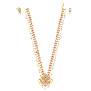 Jewelemarket Designer Double Necklace Set with Imitation Pearl and Pota Stone 24K Gold Plated for Daily Wear 10575560PGR - Product Image 2