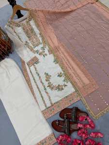 Ensemble Palazzo et Dupatta de créateur, broderie de sequins et de perles, tenue de soirée, taille M à XXL - Product Image 2