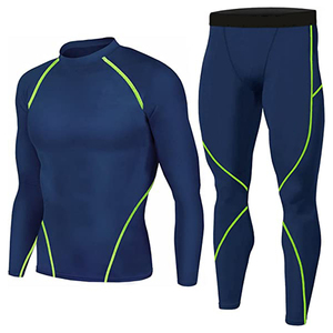 Solid Compression Men Gym Wear Workout Long Sleeve T Shirt + Legging <b>Tight</b> Trousers for Men Fitness Training Clothing Set - Product Image 2
