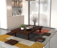 Ensemble de salle à manger rustique moderne de style japonais en bois massif pour hôtel, 7 pièces, chaises hautes, table rectangulaire, pour la maison