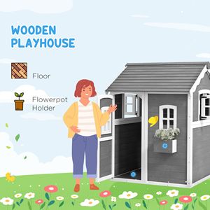 Casetta esterna in legno con pavimenti porte finestre per bambini di età compresa tra 3 e 8 anni per il cortile o il giardino include la scatola fioriera - Product Image 4