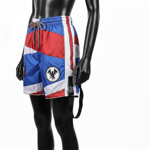 Shorts cortavientos de poliéster taslan premium, azules, con paneles de malla laterales, correa cargo, parche bordado, logotipo personalizado, shorts para mujer - Product Image 2