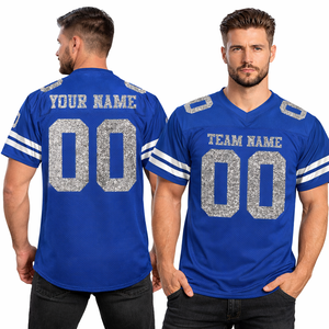Camiseta de Fútbol Americano Azul de Malla 100% Poliéster, Uniforme de Equipo Personalizado con Brillo, Ropa Deportiva Unisex con Cuello en V, Proveedor OEM al por Mayor - Product Image 1