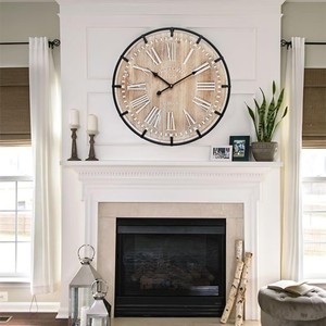 <b>Vintage</b> Pine Wood <b>Wall</b> <b>Clock</b> Iron Accents Wholesale Moradabad India - Product Image 4