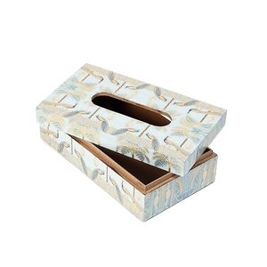 Caja de pañuelos de madera decorativa clásica, soporte para servilletas, organizador de almacenamiento portátil independiente con revestimiento de esmalte impreso para el hogar - Product Image 1