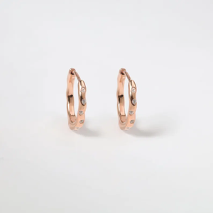 Pendientes de aro ondulados de oro amarillo de 14k con diamantes naturales y diamantes cultivados en laboratorio, joyería fina de oro macizo, regalo para ella. - Product Image 3