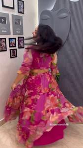 เดรสแฟชั่นจีนน่ารักสไตล์ลำลองลายดอกไม้สำหรับฤดูร้อนปี 2026  ไซส์ใหญ่ คอทรงโอ ผ้าจอร์เจียต แขนพอง 3/4 - Product Image 6