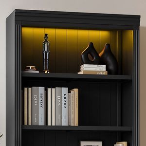 Libreria in legno alta 83,4 pollici con striscia luminosa, scaffali decorativi a 5 livelli, organizer regolabile per CD/libri/film - Product Image 6