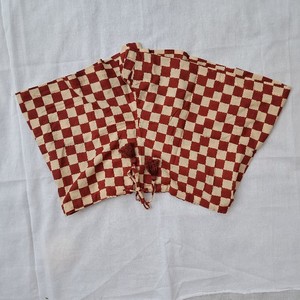 Retro Checkerboard Cotton Frill Pajama Set Red Cream Bold Check Print Tassel Tie Waist Women's Summer Shorts Casual Wear - Product Image 1