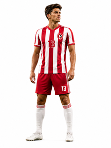 Conjunto de Uniforme de Fútbol Personalizado con Rayas Rojas y Blancas, Uniforme Deportivo Transpirable de Poliéster con Pantalones Cortos para Equipos - Product Image 2