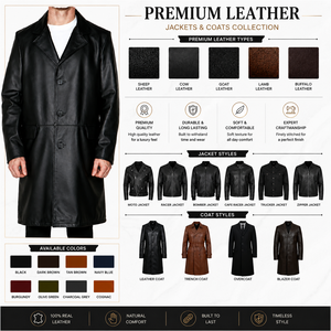 Chaqueta de Cuero Premium para Hombre, Abrigo Largo Formal de Piel de Vacuno Genuina, Logotipo Personalizado, Proveedor Mayorista - Product Image 5
