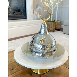 Calentador de Alimentos Metálico con Diseño Árabe, Acabado Brillante Pulido, Hecho a Mano, Elegante Plato para Servir Comida Caliente - Product Image 4