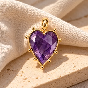 Breloque Cœur Naturel en Laiton Plaqué Or avec Cristal Facetté pour Bijoux, Idéale pour Collier, Bracelet, Cadeau DIY - Product Image 2