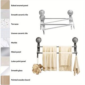 Non-perforé tenture murale porte-serviettes en métal crochet 1 pièce ventouse salle de bain organisateur décor à la maison accessoires - Product Image 4
