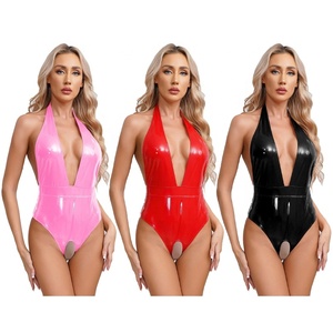 Body en cuir verni aspect humide pour femmes justaucorps sans manches <span class=keywords><strong>Catsuit</strong></span> pour Date Night Anniversary Nightclub Dancing Performance - Product Image 1