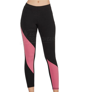Leggings de yoga taille haute longueur cheville, color block noir et rose, en Spandex et Polyester, extensibles dans les quatre sens, avec surpiqûres contrastées - Product Image 1