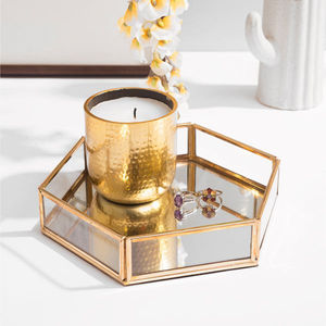 Octagonal Glass Mirror Vanity Tray <b>Gold</b> Metal <b>Trim</b> Modern Geometric Brass Rim Home Decor Living Room Portable Serving Jewelry - Product Image 2