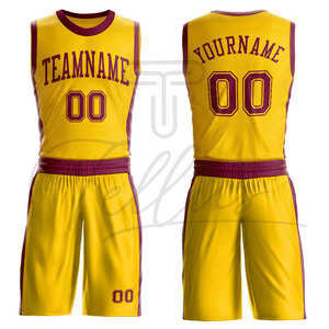 Uniforme de Baloncesto Sublimado Personalizado Amarillo y Granate con Nombre del Equipo 00, Pantalones Cortos de Malla Transpirable, Unisex, para Adultos, Todas las Temporadas - Product Image 2