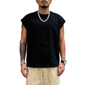T-shirt sans manches ample en coton tissé 100 % à séchage rapide pour hommes, idéal pour le sport et le streetwear, personnalisable rapidement - Product Image 3