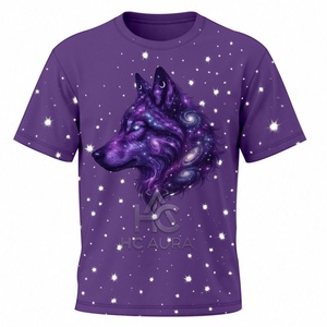 T-shirt unisexe tendance en coton/polyester durable, couleur violette, motif loup, manches courtes, disponible dès maintenant, logo personnalisé - Product Image 1