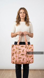 Bolso Tote Grande de Algodón Acolchado con Estampado de Tigre Rosa, Bolso de Hombro para Mujer, Venta al Por Mayor - Product Image 5