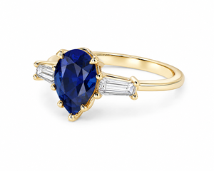 Bague de fiançailles et de mariage de luxe à trois pierres, sertie de pierres précieuses bleues taille poire, monture griffe, plaqué rhodium, or 10K 14K 18K, argent 925 935 - Product Image 3