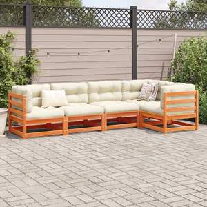 Juego de sofás modulares de jardín de 5 piezas, madera de pino maciza color marrón encerado, muebles de exterior elegantes y duraderos - Product Image 3