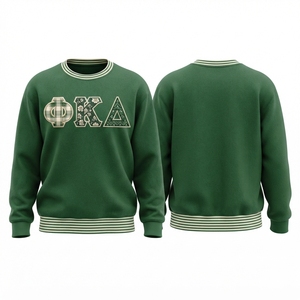 Women's Green Embroidered Greek Letter <b>Crewneck</b> Sweatshirt Full Sleeve Knitted Cotton Autumn Wear - Product Image 1