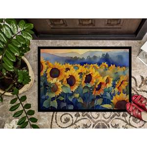 Tournesols en aquarelle paillasson antidérapant lavable Low Pile 24H X 36W tapis d'entrée intérieur et extérieur tapis de porte d'entrée - Product Image 3
