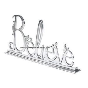 Fancy Decorativo Believe Letter Escultura Metal Hecho a mano Escultura plateada para la decoración de la sala de estar y la Oficina - Product Image 1