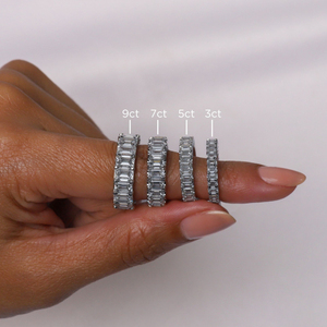 แหวนเพชรทรงเอเมอรัลด์คัท 9 กะรัต ดีไซน์ Eternity Band สำหรับผู้หญิง แหวนหมั้นคลาสสิก เพชรเลี้ยงในห้องปฏิบัติการ ให้ลุคหรูหรา เหมาะสำหรับงานแต่งงานและหมั้น - Product Image 3