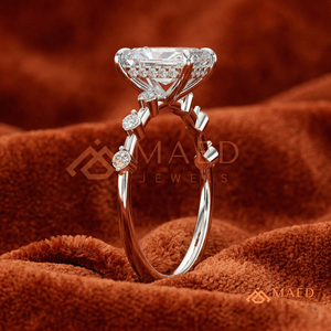 White Gold Polished Radiant <b>Solitaire</b> – Sleek Multi-Stone Station Detail Promise <b>Ring</b> - Product Image 2