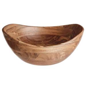 Premium Traditional Acacia <b>Wood</b> Salad Bowl for Everyday Dining Handmade with Curve <b>Edge</b> Gloss Finish and Rustic Appeal - Product Image 6
