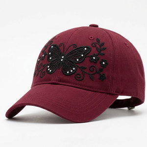 Casquette de baseball unique pour femme en dentelle avec détails floraux décoratifs en strass, panneaux en dentelle élégants, fermeture tendance, accessoire de mode pour la tête - Product Image 1