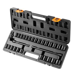 Juego de 29 piezas de llaves de impacto de 3/8 pulgadas, SAE y métricas de 1 pulgada, 8 y 22 mm, de 6 puntas, de acero aleado CR-MO, para reparación automotriz, juego de vasos bajos - Product Image 1