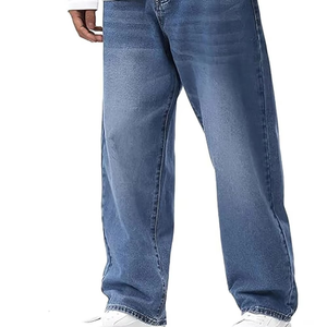 Pantalones vaqueros holgados de mezclilla lavada para hombre, estilo urbano, largos, rectos, de cintura media, de algodón, de pierna ancha, efecto apilado - Product Image 3