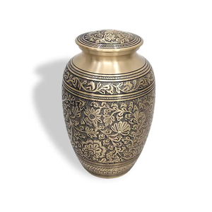 Brass Engraved Cremation Urn Adult <b>Memorial</b> Cremation Urn Floral Pattern Burial <b>Keepsake</b> Vessel Custom Design - Product Image 2