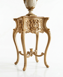 Teak Wood Traditional Eco-Friendly Antique Gold Hand Carved Solid Wood Movable Coffee <b>Table</b> with Flower Stand - Product Image 3