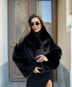 เสื้อแจ็คเก็ตขนเฟอร์เทียมสไตล์อเมริกัน Nesta Sports สำหรับผู้หญิงไซส์พลัส คอตั้ง แขนยาว เสื้อโค้ทขนสัตว์เทียม - Product Image 6