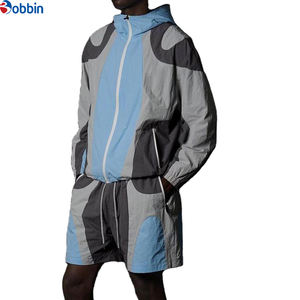 Comfortable Custom Logo Sleeve Windbreaker Nylon Outdoor Sports Running Zipper Men's 2Pcs <b>Patchwork</b> Windbreaker Unisex Short Set - Product Image 3