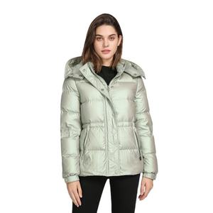 Blouson matelassé vert clair à capuche, col montant, fermeture éclair, coupe-vent, style décontracté, coupe régulière - Product Image 3