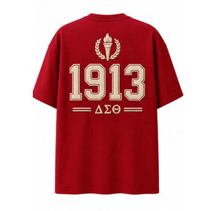 Camiseta de Hombre 1913, Color Crema, Manga Corta, Cuello Redondo, con Ribete en Contraste Rojo y Diseño con Letras Impresas, Corte Holgado, Estilo Casual - Product Image 6