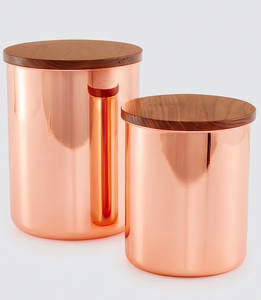 Copper <b>Canisters</b> With Wooden Lids Cylinder Shape Airtight For Kitchen Food Storage Use Modern Design Easy Clean - Product Image 1
