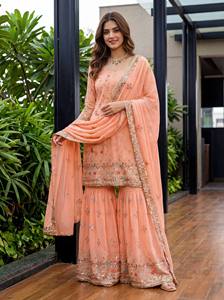 Traje Sharara Bordado de Diseño Indio para Bodas y Festivales, con Lentejuelas y Hilo Zari, Ropa de Fiesta para Mujer - Product Image 3