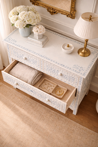 Traditional Farmhouse Floral Bone Inlay Dining <b>Sideboard</b> Cabinet Wood <b>Storage</b> Drawer Console Table for Living Room Bedroom Entry - Product Image 4
