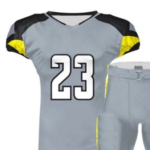 Ensemble de maillots de football américain, col en V, manches courtes, sublimé, respirant, uniforme unisexe, bleu et blanc, pantalon en polyester mesh AMS - Product Image 6