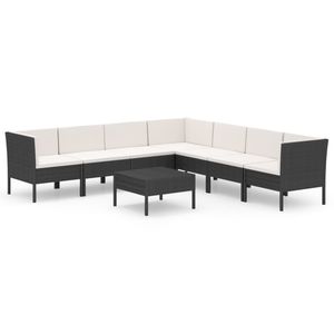 Ensemble de salon de jardin noir et blanc crème 6 places en rotin, mobilier d'extérieur résistant aux intempéries, design contemporain - Product Image 4